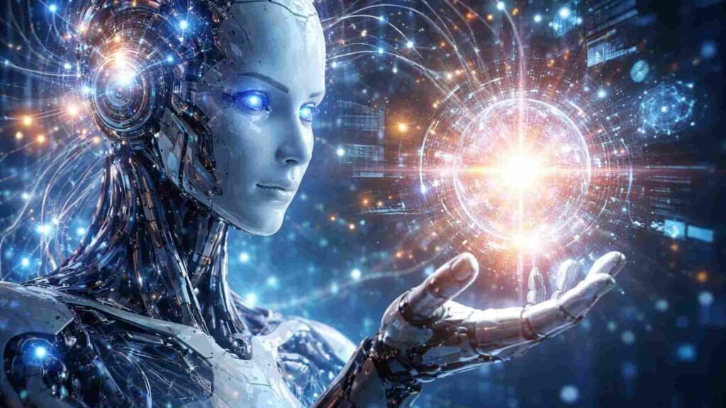 Image of futuristic humanoid robot with digital orb to represent Clarivate stock price at US$2.57