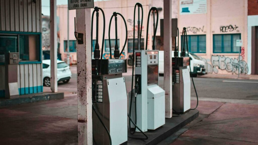 Gas station diesel pumps during supply disruption, reflecting $5 diesel surge in 2026 reshaping freight risk models and logistics costs